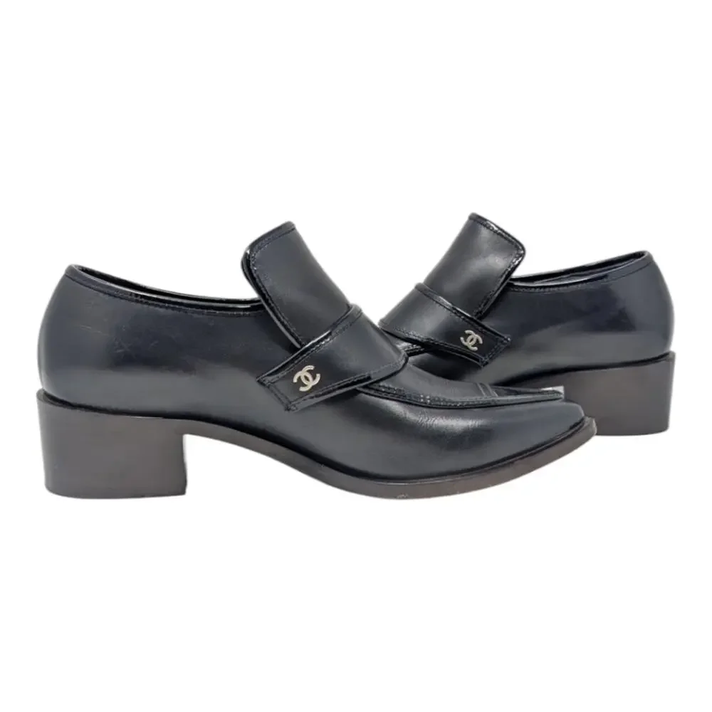 Chanel Loafer CC Logo Captoe Pointed Toe Leather Chunky Heel 36C | 5.5